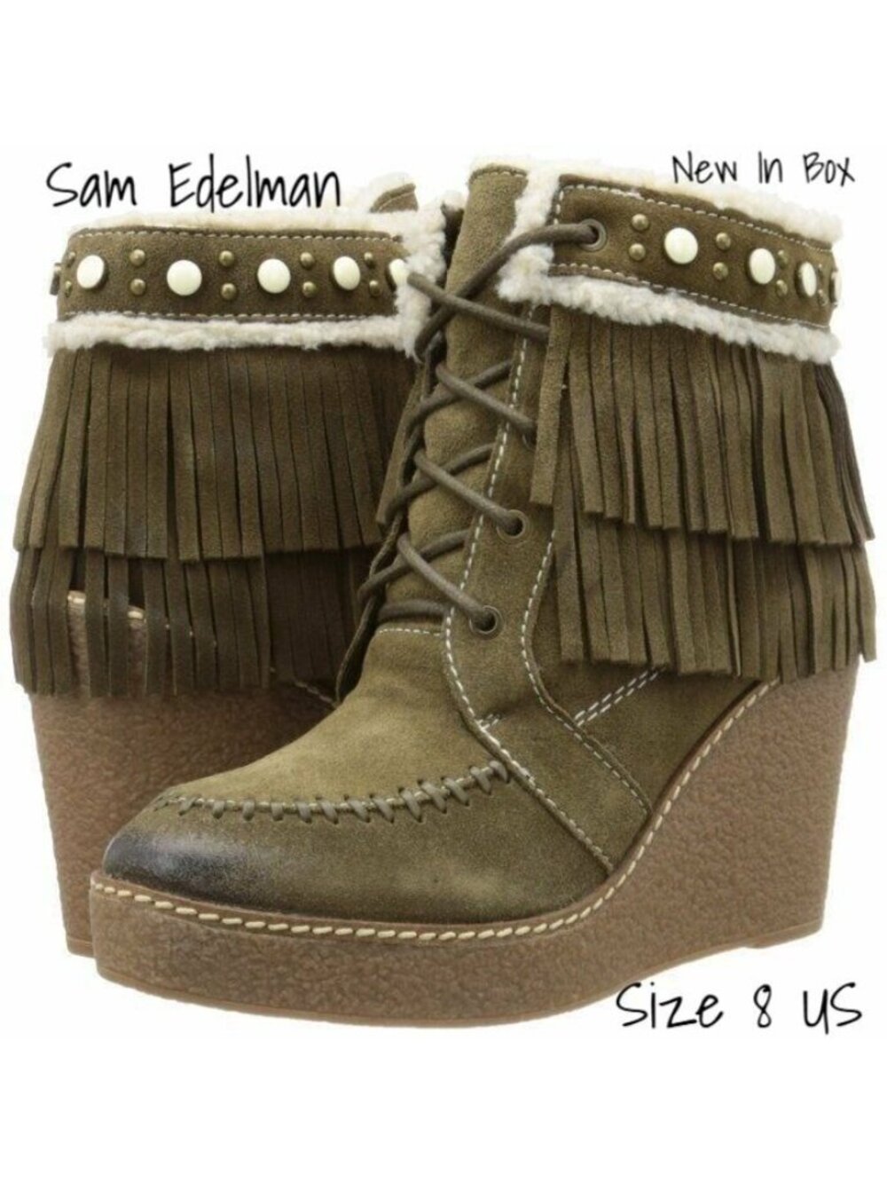Sam Edelman Women's Suede  Boot Bootie Size 8 US Moss Green New In Box - Picture 3 of 6